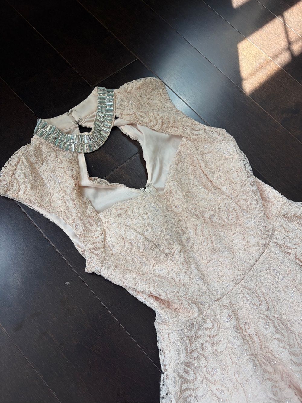 City Studio Blush Lace Dress with Built in Bra and Beaded Collar